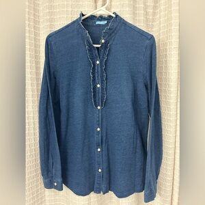 J. McLaughlin button down ruffle top | women’s top blouse |Denim color | medium